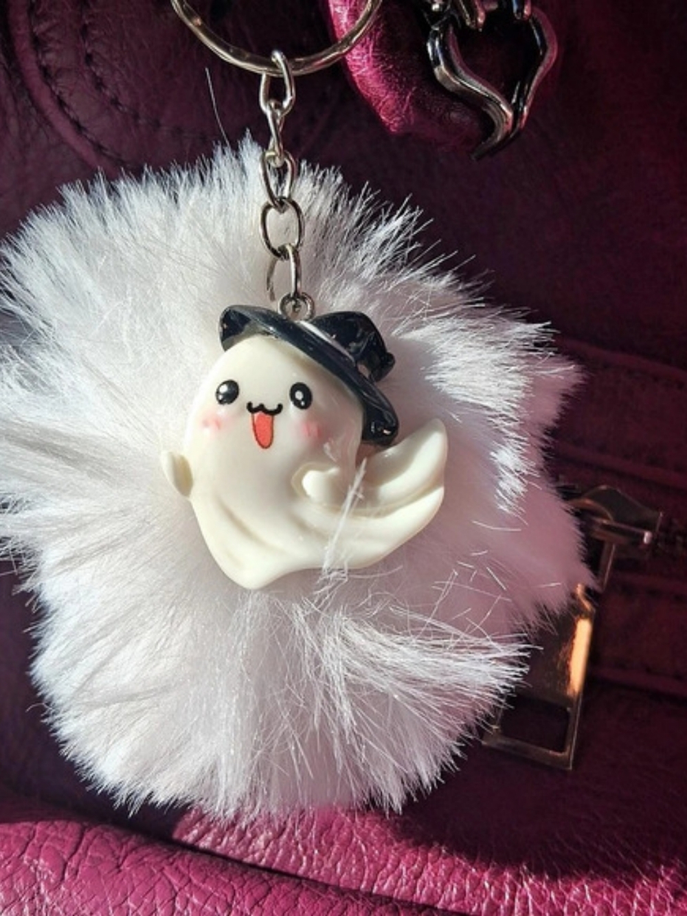 Ghost Faux-Fur Keychain in White & Black Like New